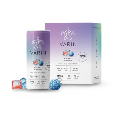 Varin Seltzer | Blue Razz Bombsicle | 16mg | THC+THCv+CBD | 4-Pack