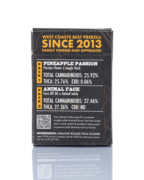 THCa Flower Pre Roll | 12 x 0.6g Pack | Pineapple Passion & Animal Face | Benson Arbor