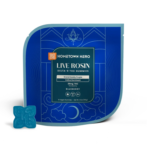 Hometown Hero | Live Rosin Gummies | Blueberry Grand Daddy Purple | 250mg THC