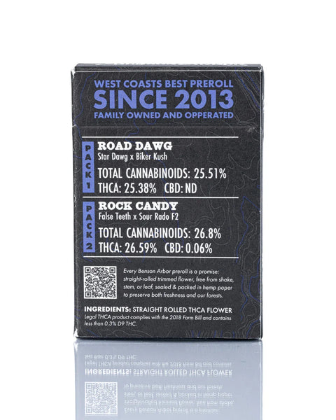 THCa Flower Pre Roll | 12 x 0.6g Pack | Road Dawg & Rock Candy | Benson Arbor