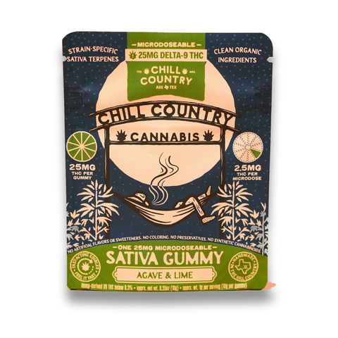 Chill Country Agave & Lime — 1ct Single Gummy Pouch, 25mg Delta-9 THC, on white background