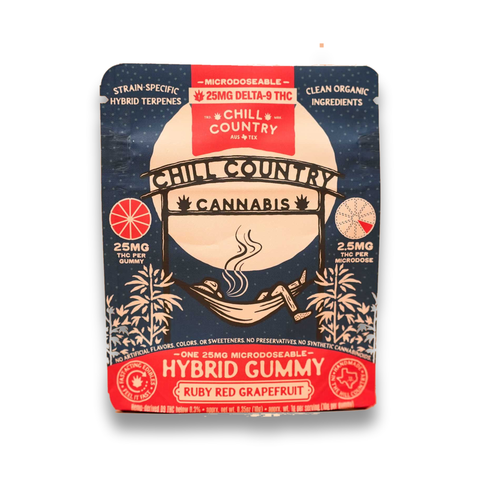 Chill Country Ruby Red Grapefruit — 1ct Single Gummy Pouch, 25mg Delta-9 THC, on white background